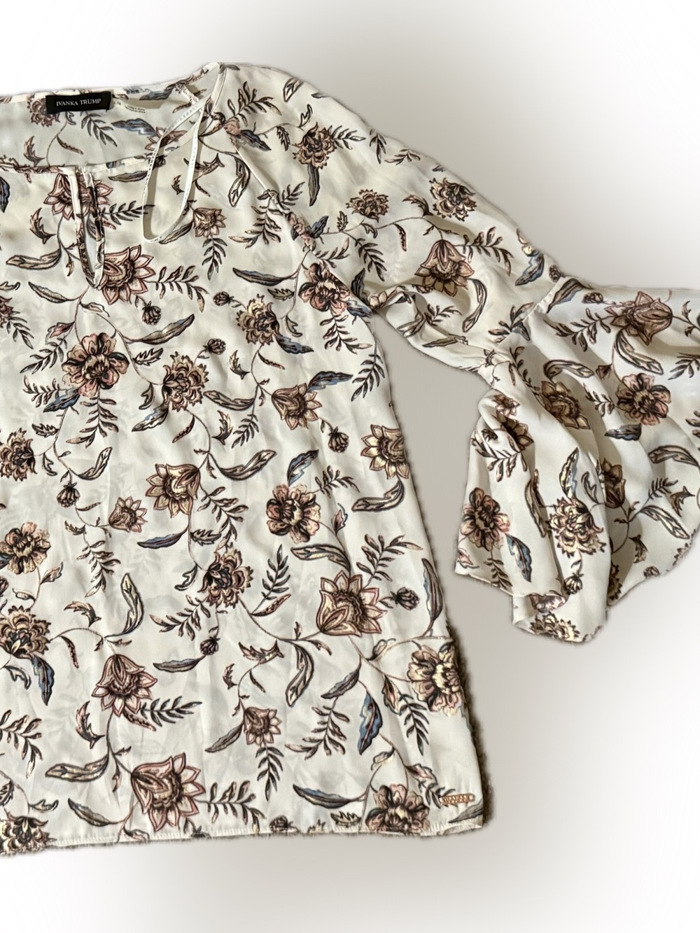 Ivanka Trump Cream Floral Blouse with Brown & Pink Accents